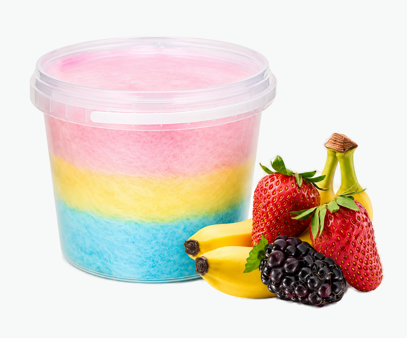 Zuckerwatte mit Erdbeer, Brombeer- und Bananengeschmack
