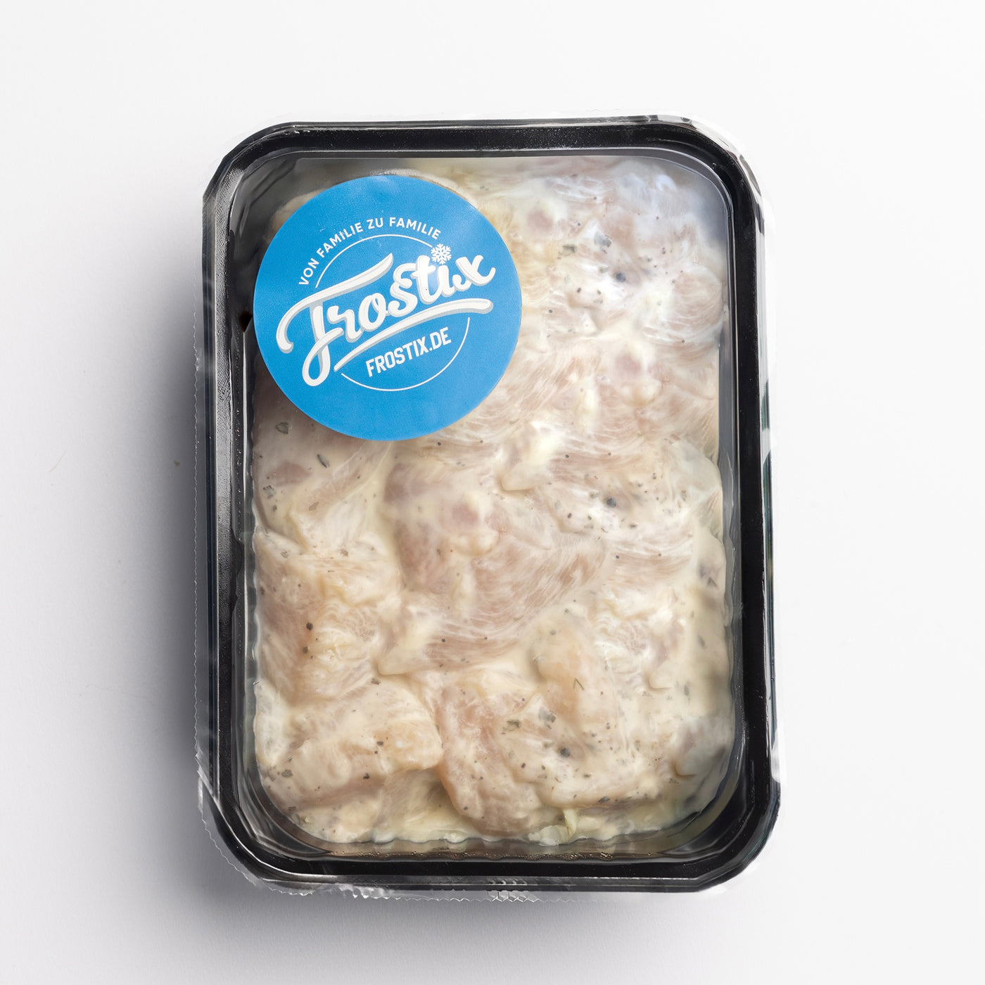 Shashlik made from chicken breast fillet, mustard-yogurt marinade, raw and deep-frozen