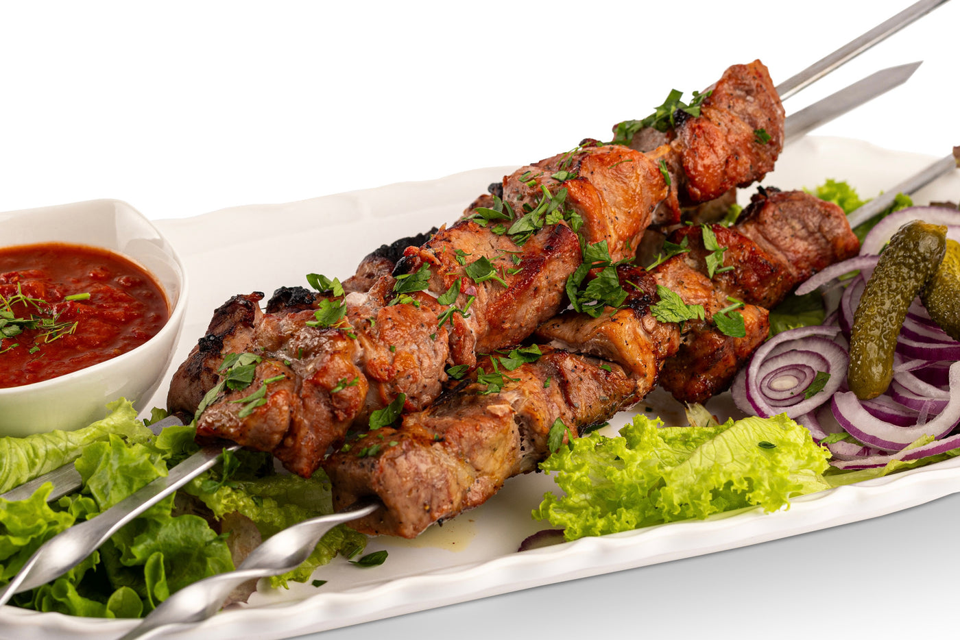 Schaschlik aus Schweinefleisch nach georgischer Art, roh und tiefgefroren