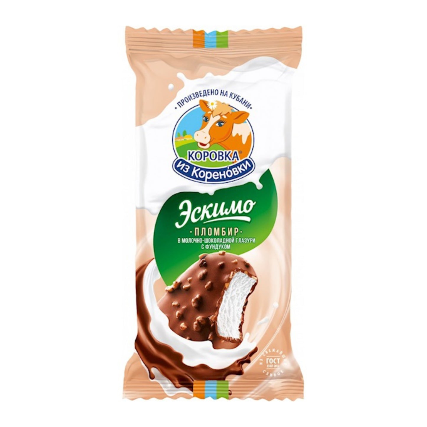 Vanille-Plombir-Eis Escimo in Glasur mit Haselnus