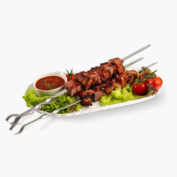 Pork shashlik with tomatoes, raw and frozen