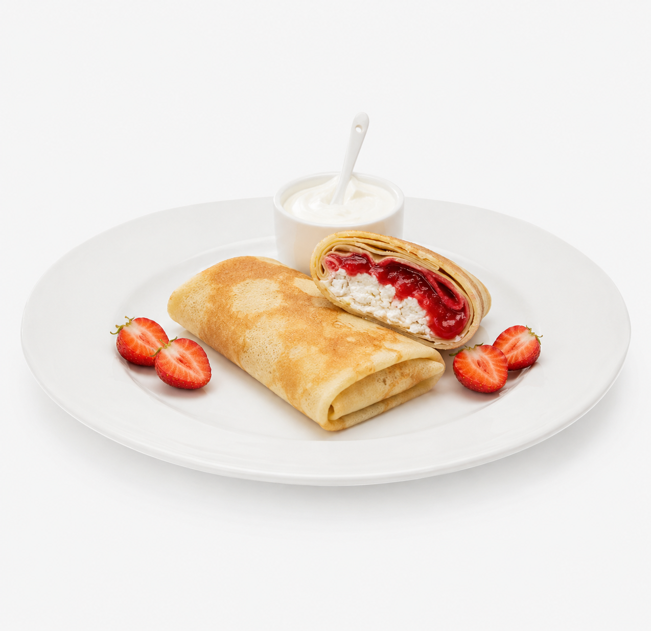 Blinis mit Quark und frischen Erdbeeren, handgemacht