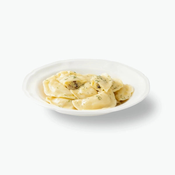 Vareniki with potatoes and mushrooms, handmade