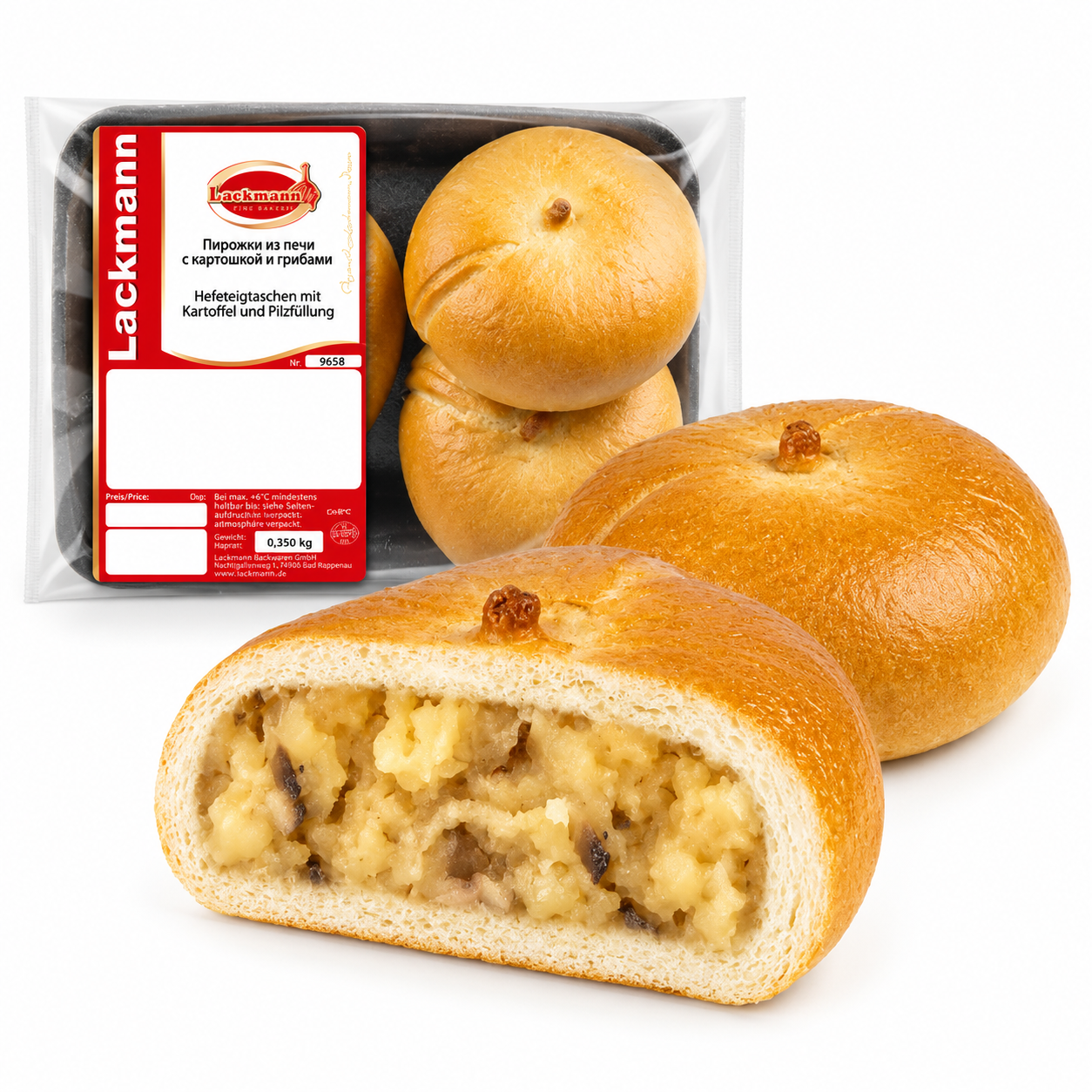 Lackmann Teigtaschen mit mit Kartoffel,-und Pilzfüllung, gebacken
