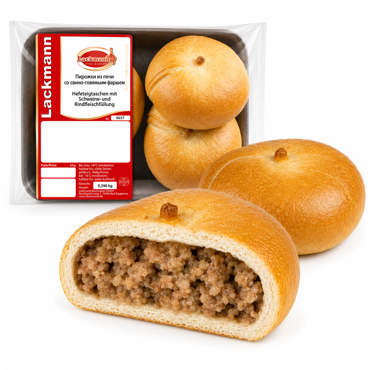 Lackmann Teigtaschen mit Schweine- und Rindfleischfüllung, gebacken