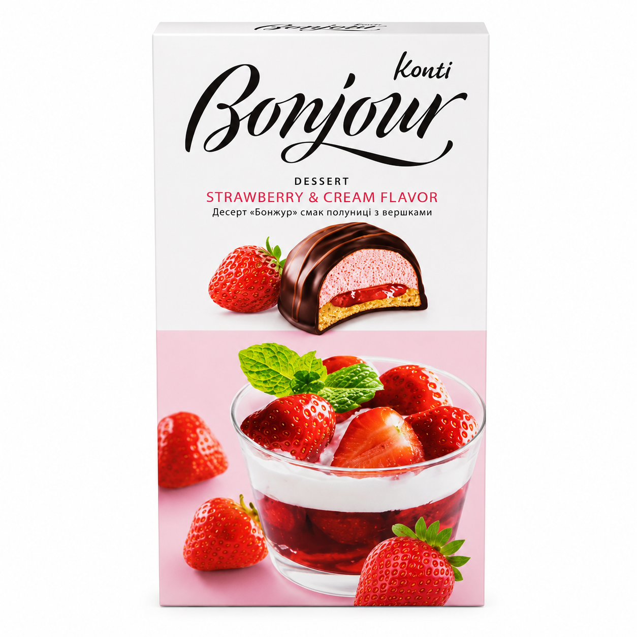 Dessert "Bonjour" mit Erdbeer- Sahnegeschmack