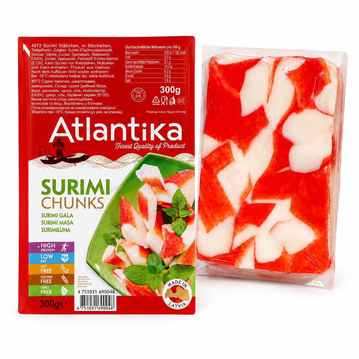 Surimi-Stäbchen in Stückchen geformt