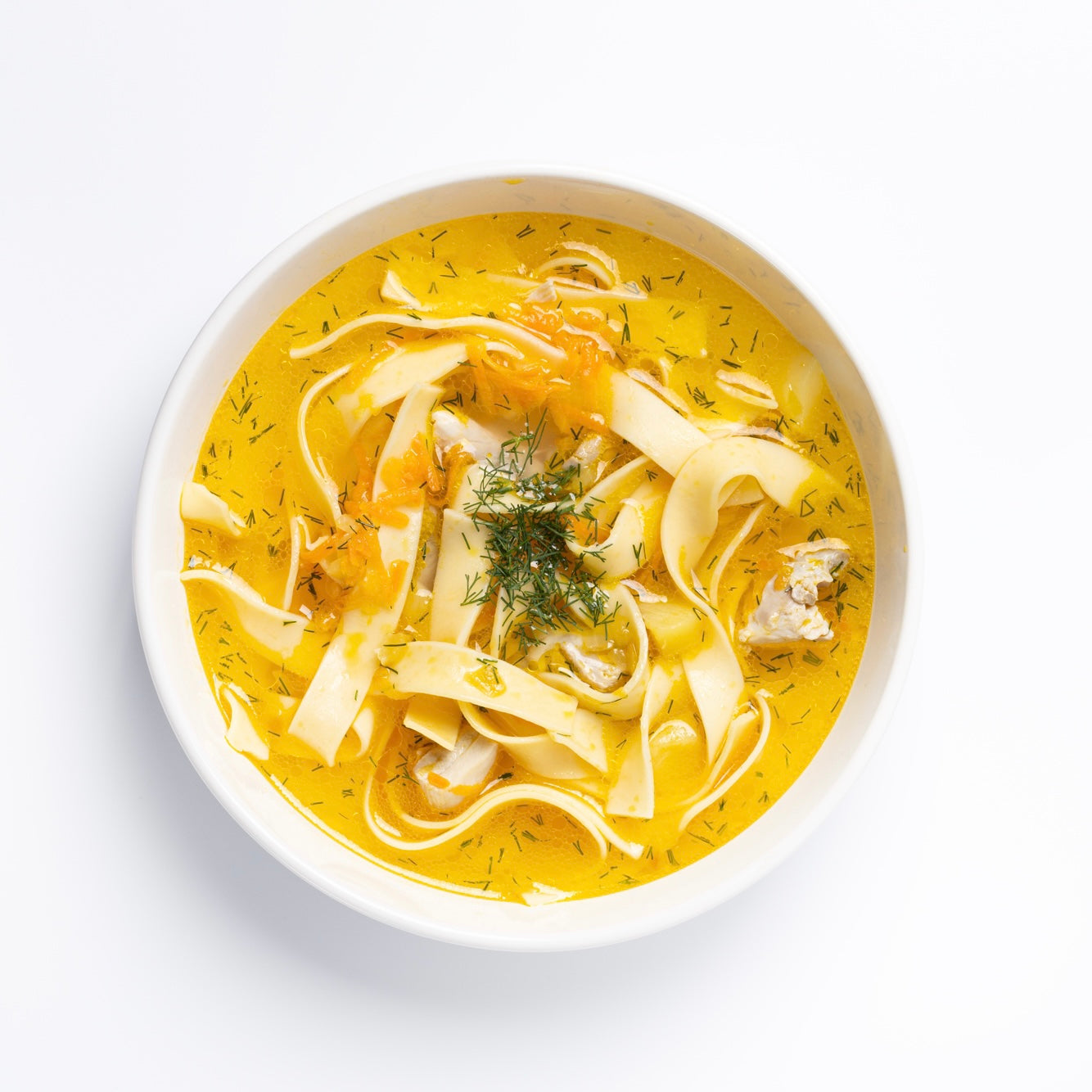 Homemade chicken soup with ribbon noodles