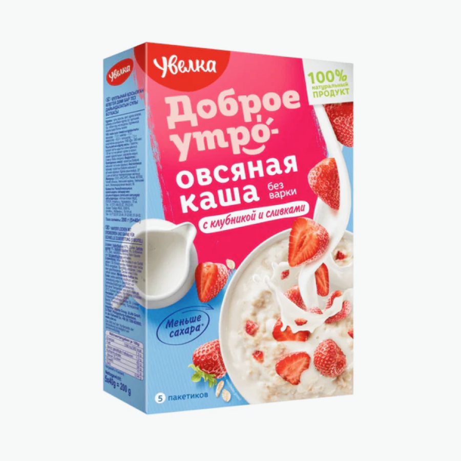 Uvelka Oatmeal Porridge with Strawberries and Cream