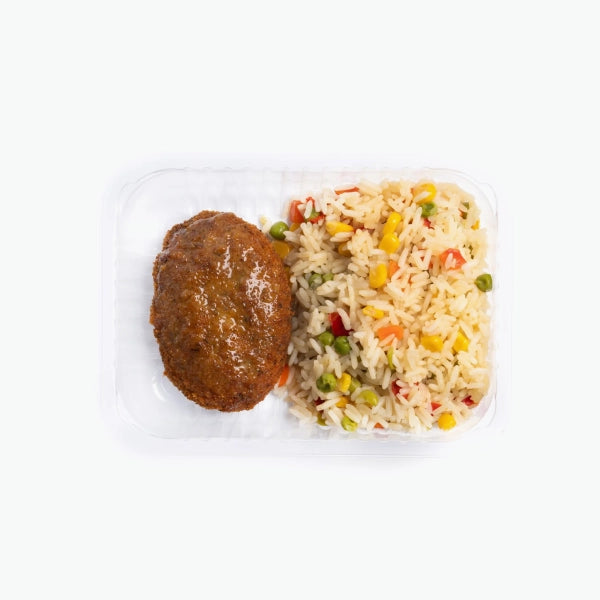 Menü: Reis mit Frikadelle aus Putenfleisch