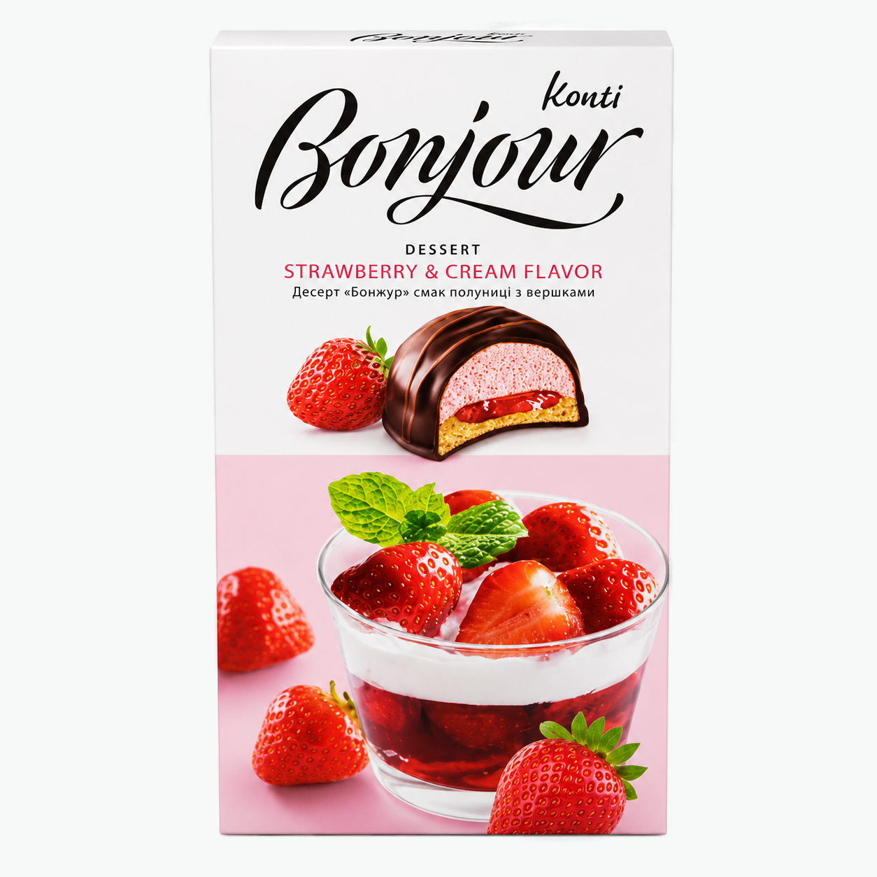 Dessert "Bonjour" mit Erdbeer- Sahnegeschmack