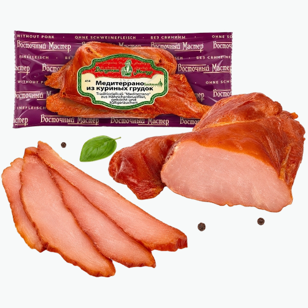 Trockenfleisch "Mediterrano" aus Hähnchenbrustfilet, gepökelt und kaltgeräuchert 100-150g