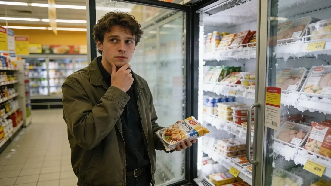 Kunde wählt Tiefkühlkost im Supermarkt