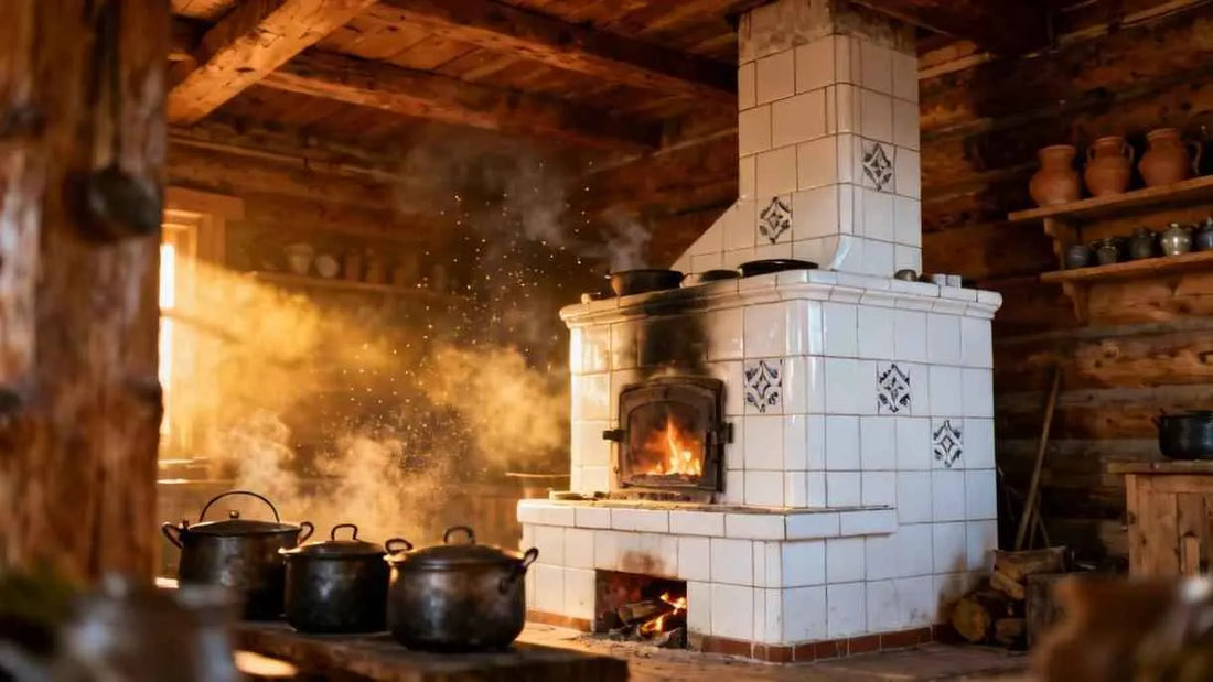 Traditioneller russischer Ofen in einer historischen Izba