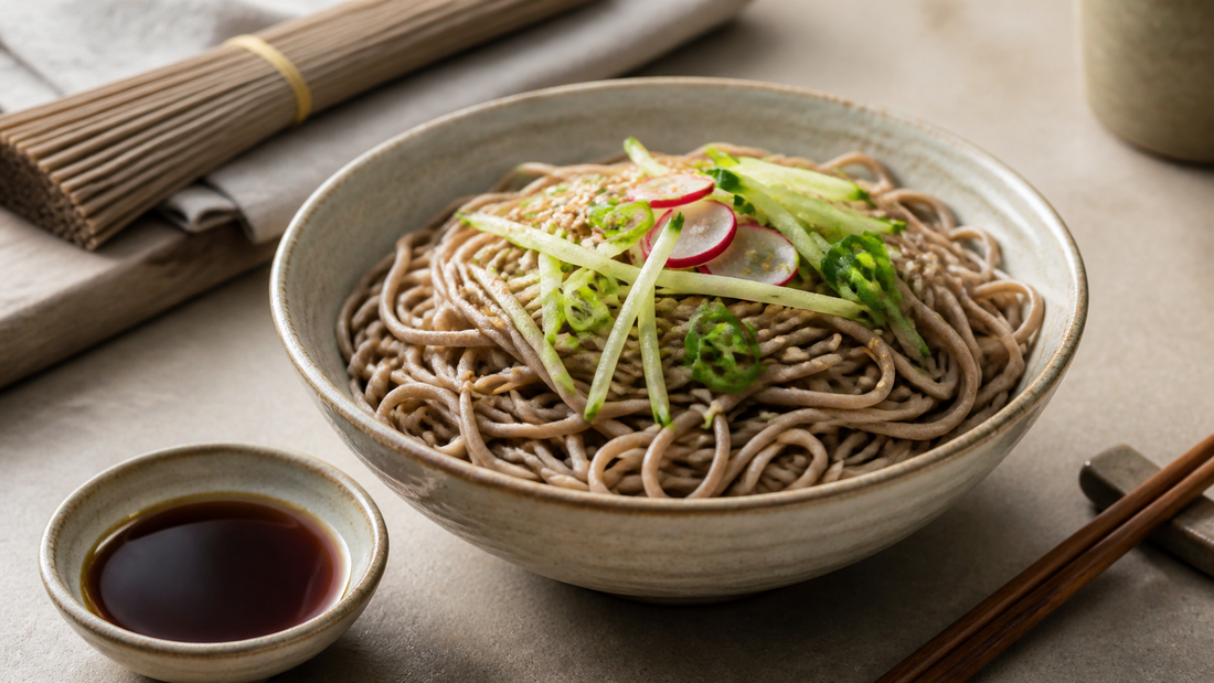 Soba-Nudeln mit Gemüse und Sauce als vielseitige Trockenwaren-Idee