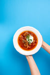 Borsch mit Rindfleisch, handgemacht