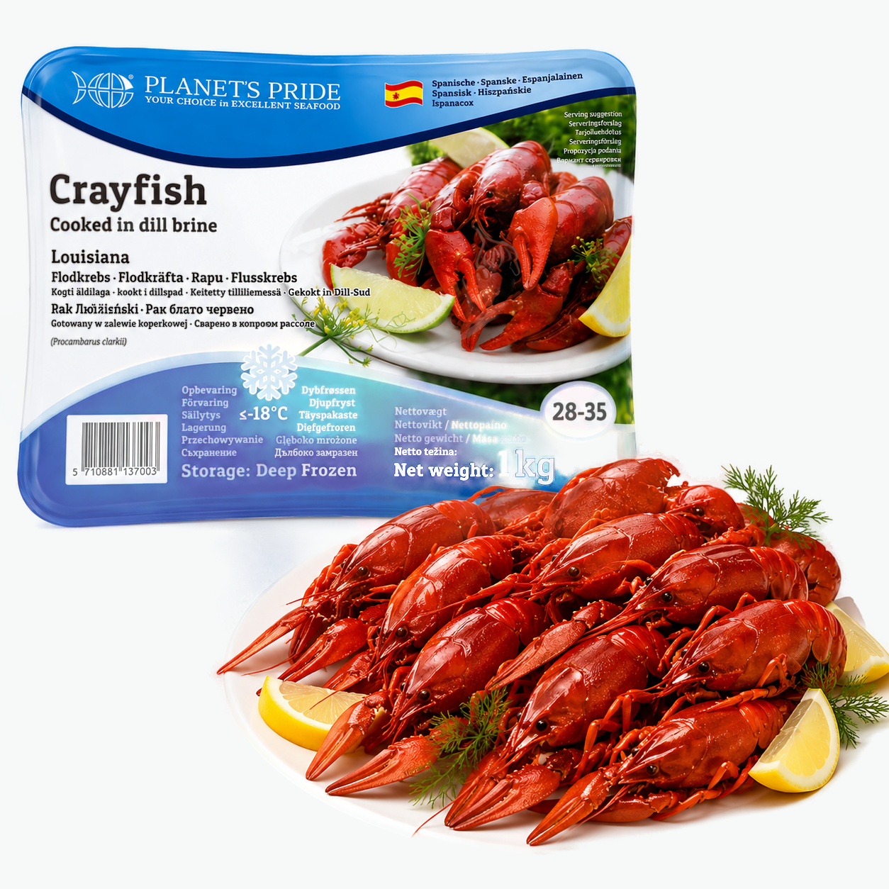 Flusskrebse ganz,  gekocht und gewürzt 28/35