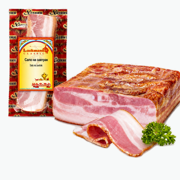 Geräucherter und gegarter Schweinebauch zum Frühstück