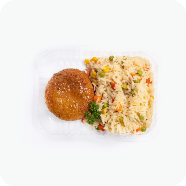 Menü: Reis mit Frikadelle aus echtem Lachsfilet
