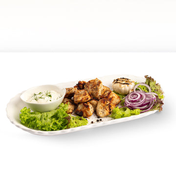 Shashlik made from chicken breast fillet, mustard-yogurt marinade, raw and deep-frozen