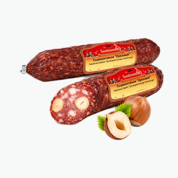 Haselnuss-Salami "Syrokoptschonaja Orechowaja", aus Schweine- und Rindfleisch, gereift, kaltgeräuchert