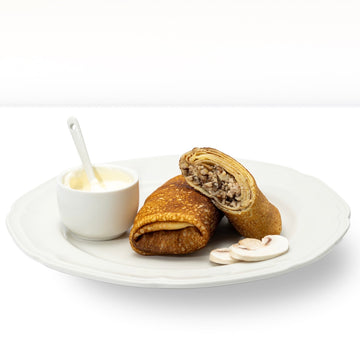 Блины с курицей и грибами, сделано вручную 