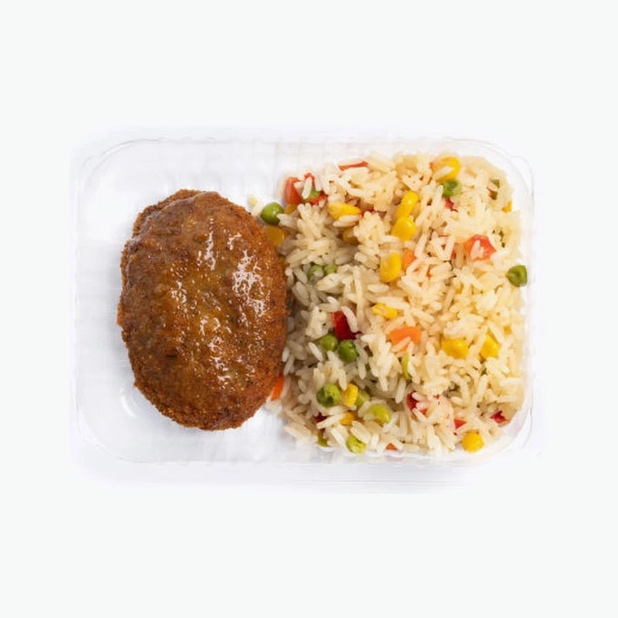 Menü: Reis mit Frikadelle aus Putenfleisch