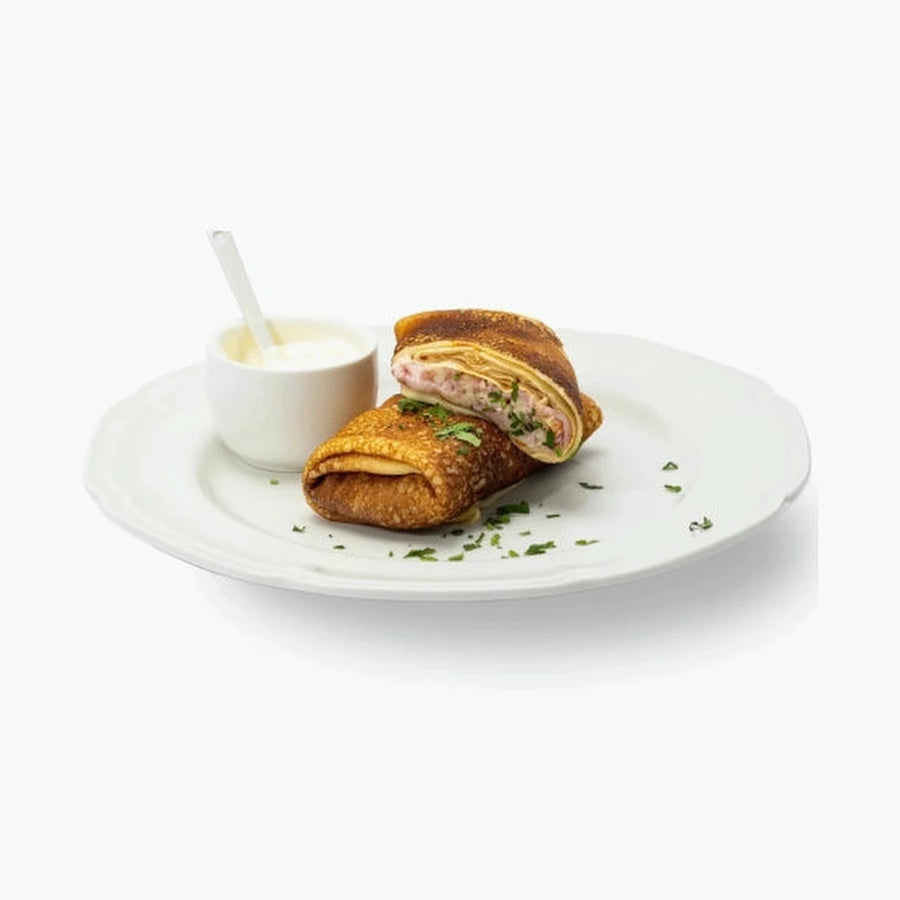 Blinis mit Schinken-Käse Füllung, handgemacht