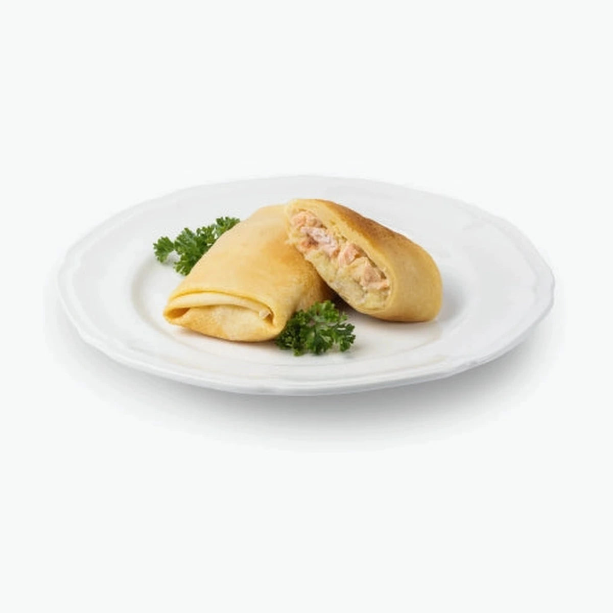 Blinis mit Kartoffeln und gebratenem Lachsfilet, handgemacht
