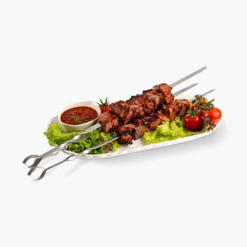 Schaschlik aus Schweinefleisch mit Tomaten, roh und tiefgefroren
