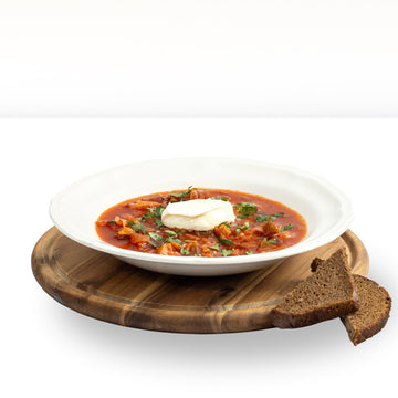 Vegan borscht with mushrooms