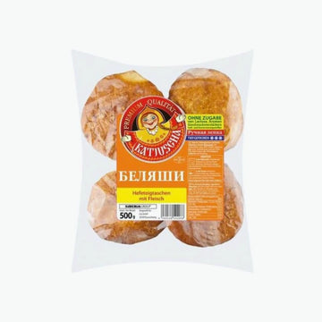 Beljaschi Hefeteigtaschen mit Schweinfleisch, gebraten