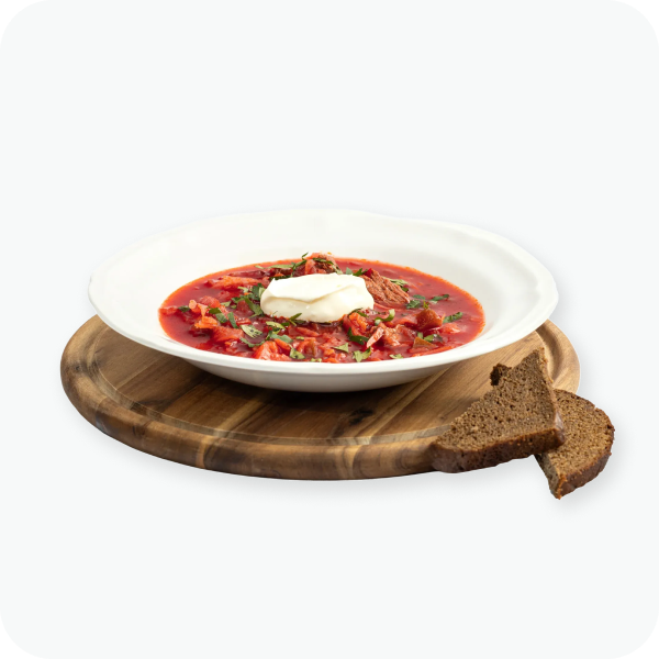 Borsch mit Rindfleisch, handgemacht