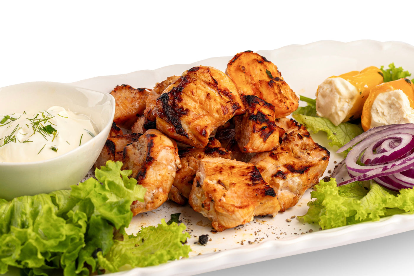 Schaschlick aus Hähnchenbrustfilet mit Tomaten, roh und tiefgefroren