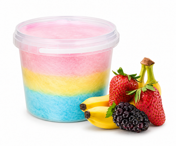 Zuckerwatte mit Erdbeer, Brombeer- und Bananengeschmack