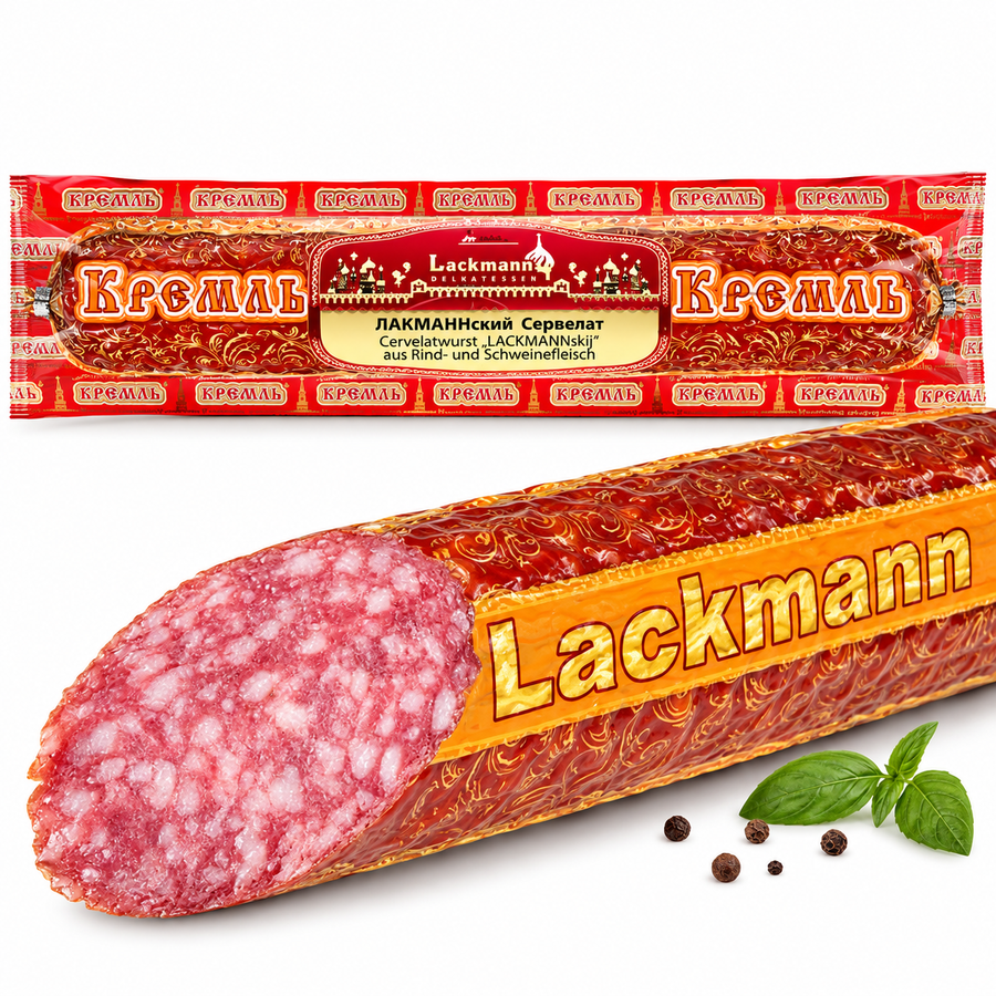 Cervelatwurst „Lackmannskij“ aus Rind- und Schweinefleisch, heißgegart