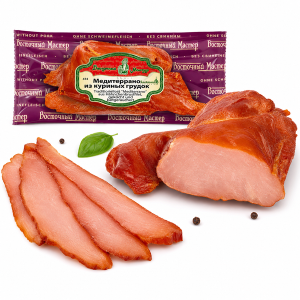 Trockenfleisch "Mediterrano" aus Hähnchenbrustfilet, gepökelt und kaltgeräuchert 100-150g
