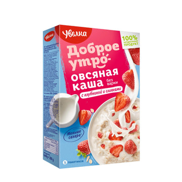 Uvelka Haferflockenbrei mit Erdbeeren und Sahne