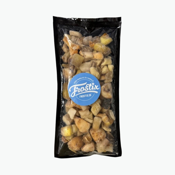 Мелкозернистая смесь грибов, замороженная во фритюре.