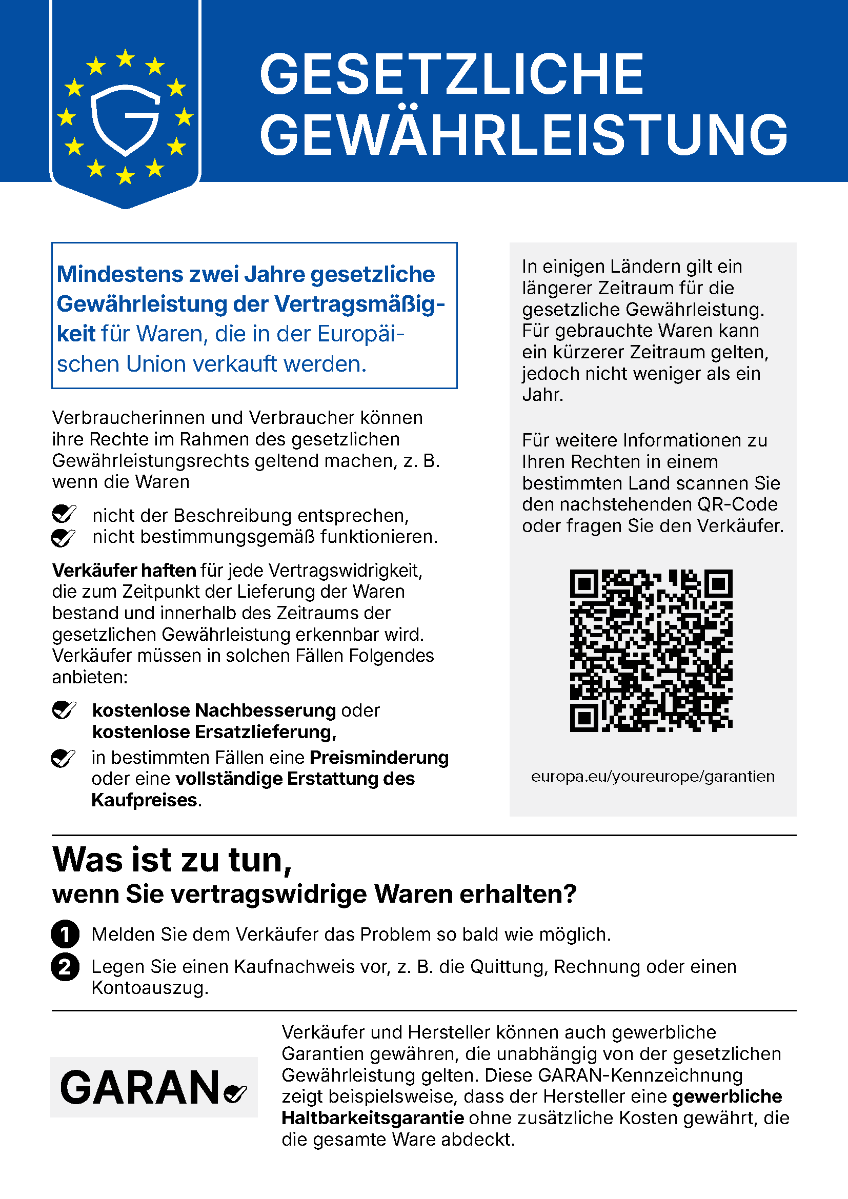 Gesetzliche Gewährleistung: Informationen zu Ihren Rechten beim Warenkauf in der EU